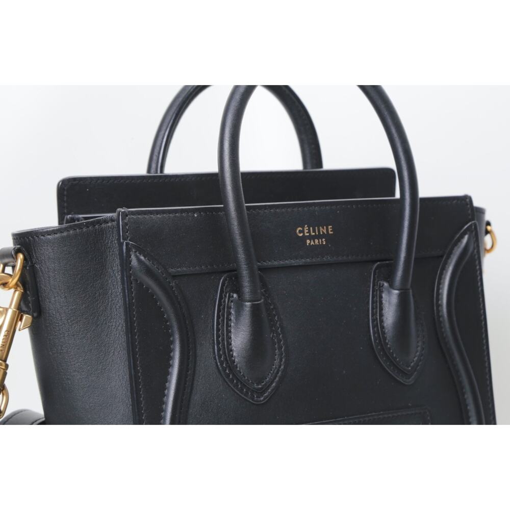 Celine Bag Nano Luggage Smooth Black Leather Crossbody Handbag Tote Authentic - Picture 14 of 16